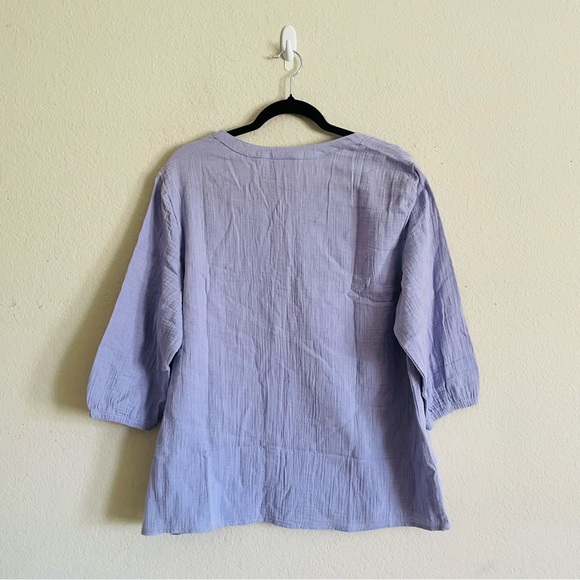 Blair Women's Lavender gauzy 100% cotton blouse size L peasant minimalist gma - Picture 8 of 8